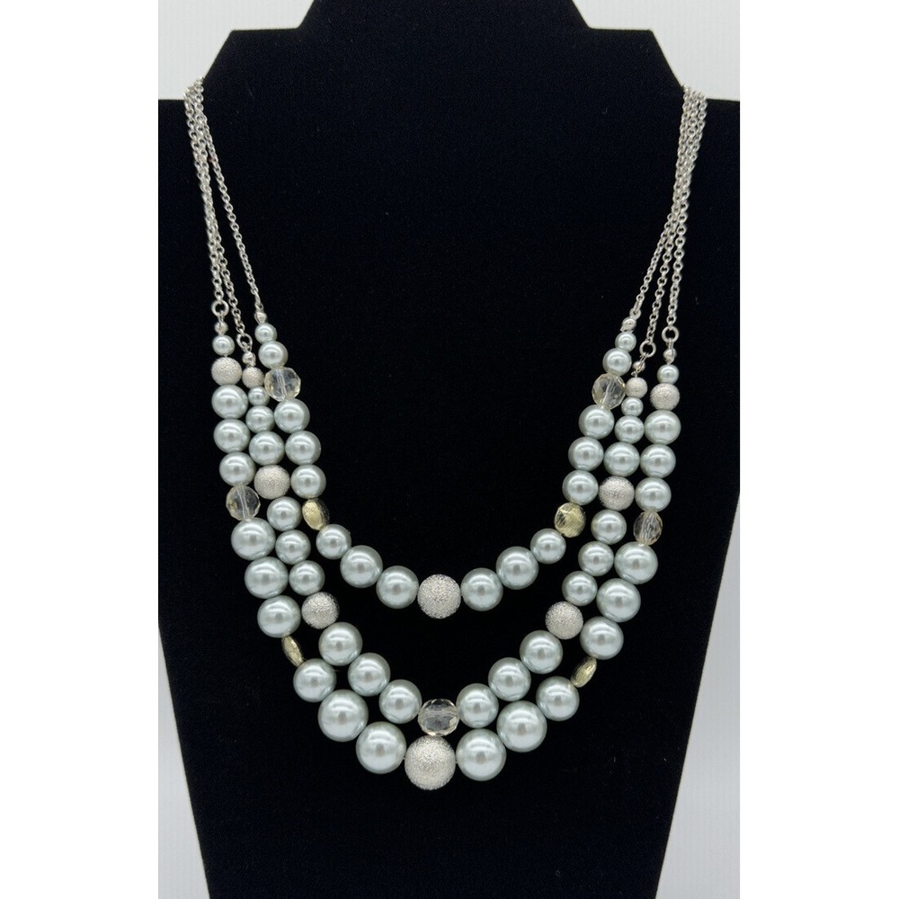 New New Directions multi strand faux gold silver and‎ pearl necklace 20-23", NWT